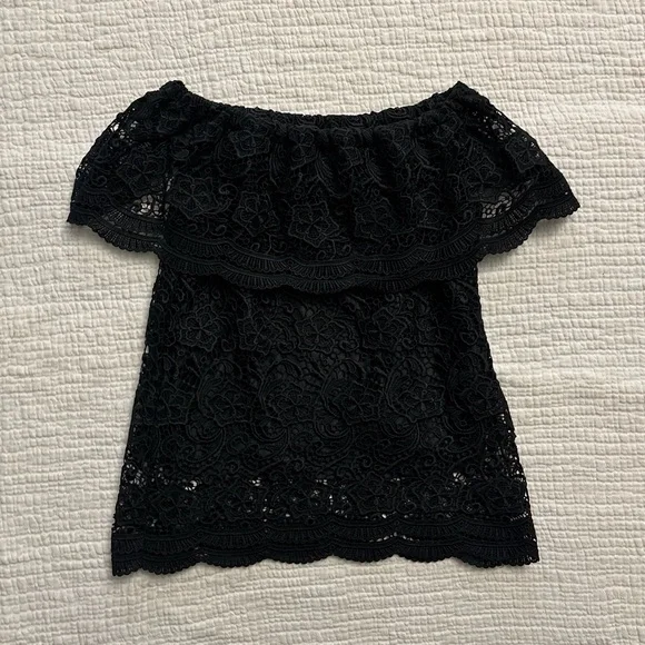 whimsygoth black crochet lace off the shoulder top ❀ - Picture 2 of 3